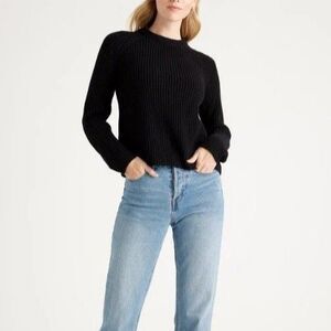Quince Organic Cotton Fisherman Crew Sweater Coastal Top Black Womens Medium